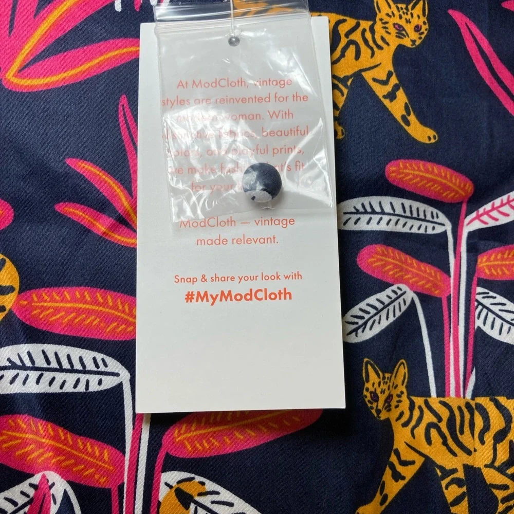 Modcloth Navy Mini Dress with Pink and Yellow Jungle Tiger Print Size M - Picture 7 of 10